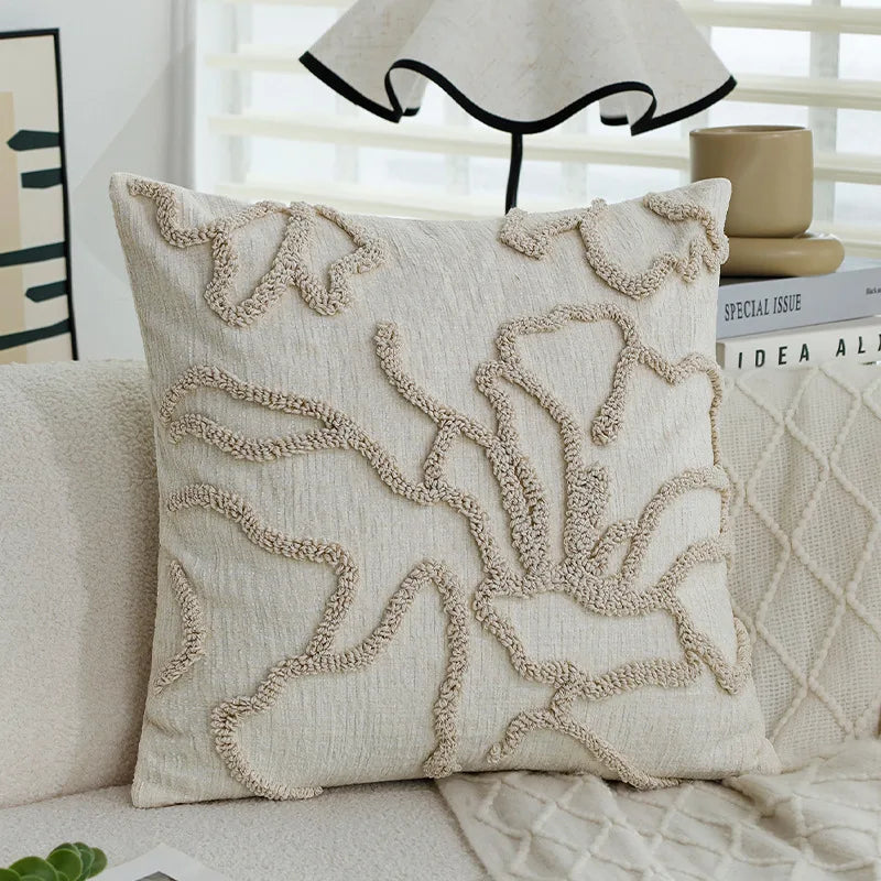 Junwell Nordic Chenille Throw Pillow  3D Embroidery Sofa Office Back Cushion Living Room Decorative 45x45cm Square