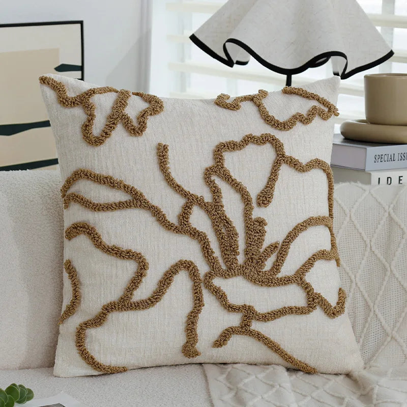 Junwell Nordic Chenille Throw Pillow  3D Embroidery Sofa Office Back Cushion Living Room Decorative 45x45cm Square